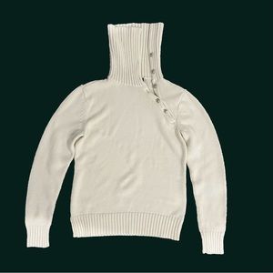 Ralph Lauren Wide Neck Side Silver Button Sweater Ivory XS